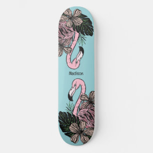 Custom Name & Color Pink Flamingo Skateboard