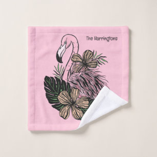 Custom Name & Color Pink Flamingo Wash Cloth