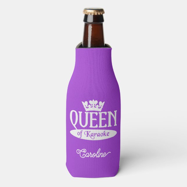 Custom Name & Color Queen of Karaoke Bottle Cooler (Bottle Front)
