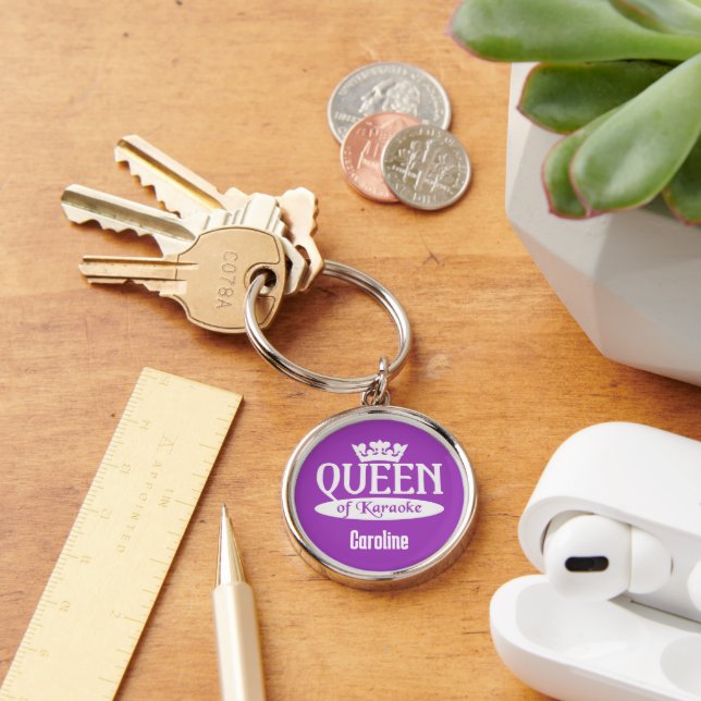 Custom Name & Color Queen of Karaoke Keychain (Desk)