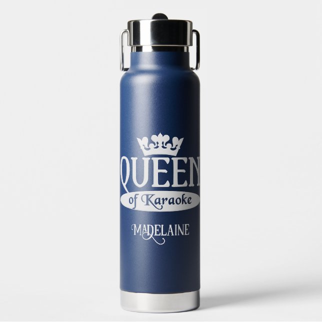 Custom Name & Color Queen of Karaoke Water Bottle (Front)