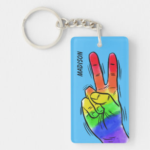 Custom name & color Rainbow Peace key chain