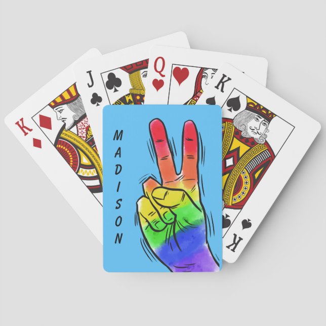 Custom name & color Rainbow Peace playing cards (Back)