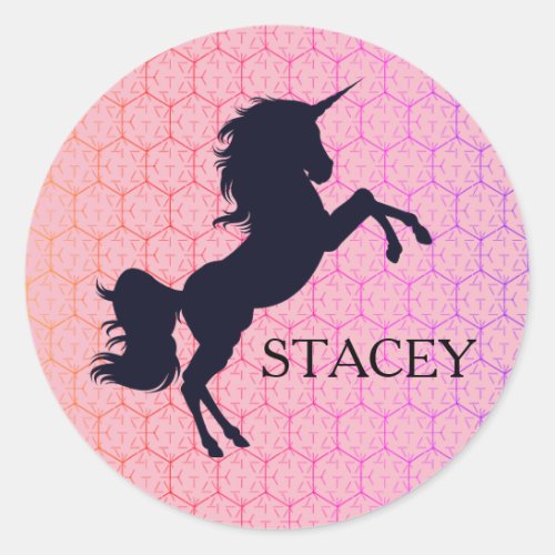 Custom NameColor Unicorn Silhouette Pink Stickers