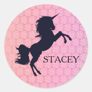 Custom Name/Color Unicorn Silhouette Pink Stickers