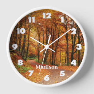 Custom Name Colorful Autumn Path Clock