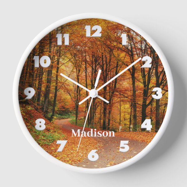 Custom Name Colorful Autumn Path Clock (Front)