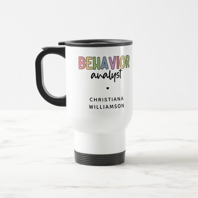 Custom Name Colorful Behavior Analyst Travel Mug (Left)