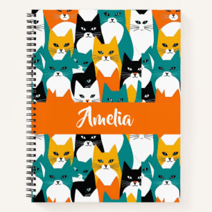 Custom Name Colorful Cats Notebook