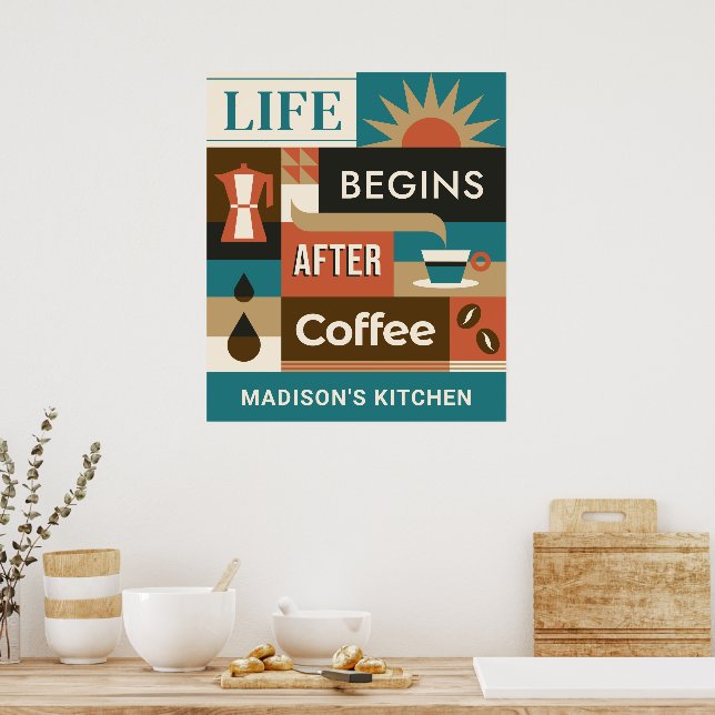 Custom Name Colorful Coffee Quotes Poster (Kitchen)