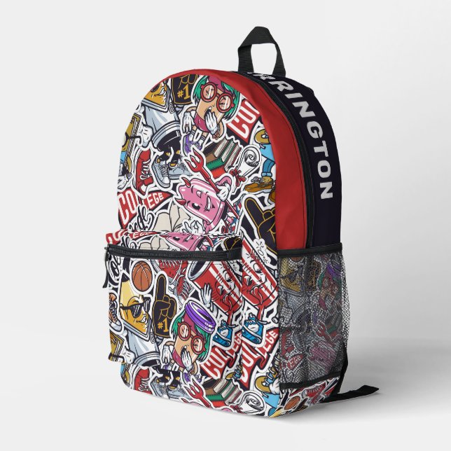 Custom Name Colorful College Doodles Pattern Printed Backpack (Back Corner Right)