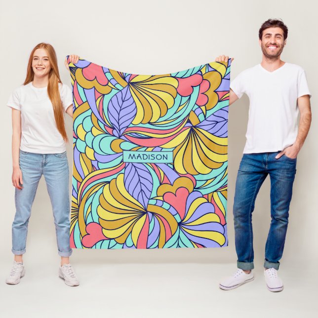Custom name Colorful Doodles fleece blankets (In Situ)