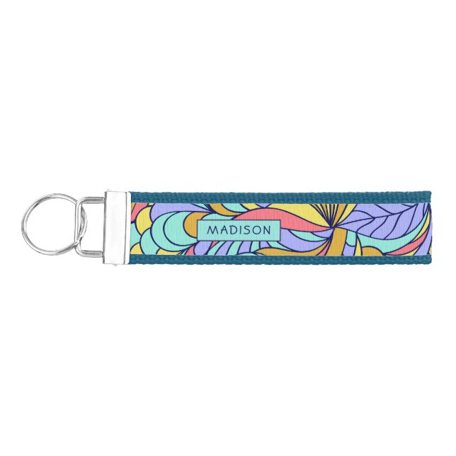 Custom name Colorful Doodles wrist keychain (Keys on Left)