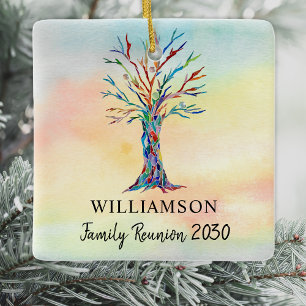 Custom Name Colorful Family Tree Family Reunion Ceramic Ornament
