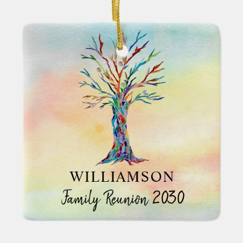 Custom Name Colorful Family Tree Family Reunion Ceramic Ornament