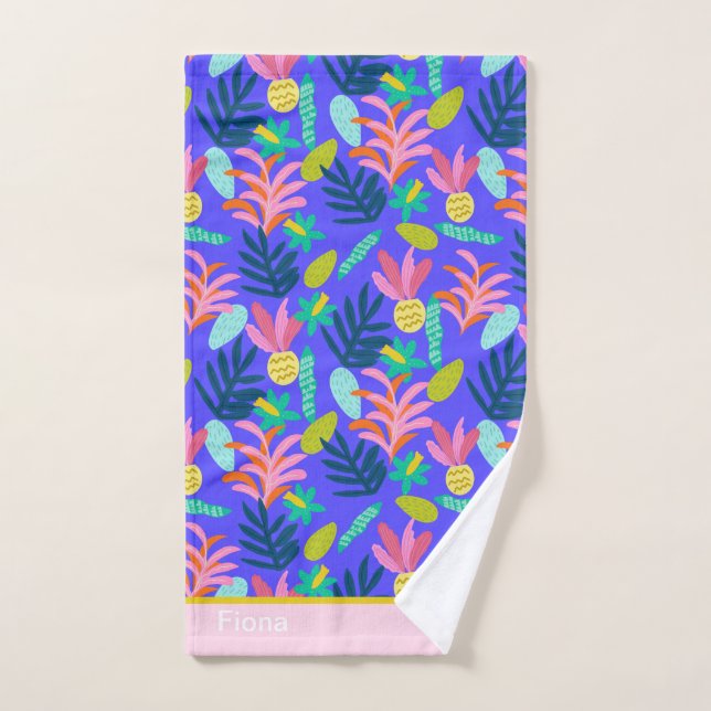 Custom name colorful floral blue modern cute towel (Hand Towel)