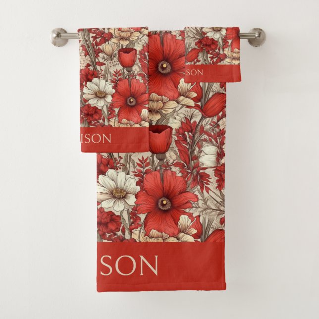 Custom Name Colorful Flower Pattern Bath Towel Set (Insitu)