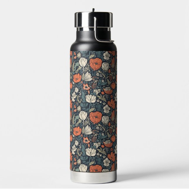 Custom Name Colorful Flower Pattern Water Bottle (Left)