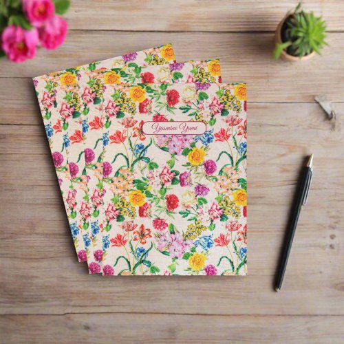 Custom Name Colorful Flowers Feminine Business Pocket Folder
