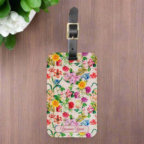 Custom Name Colorful Flowers Feminine Girly Travel Luggage Tag