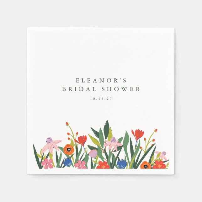 Custom Name Colorful Garden Floral Bridal Shower  Napkins (Front)