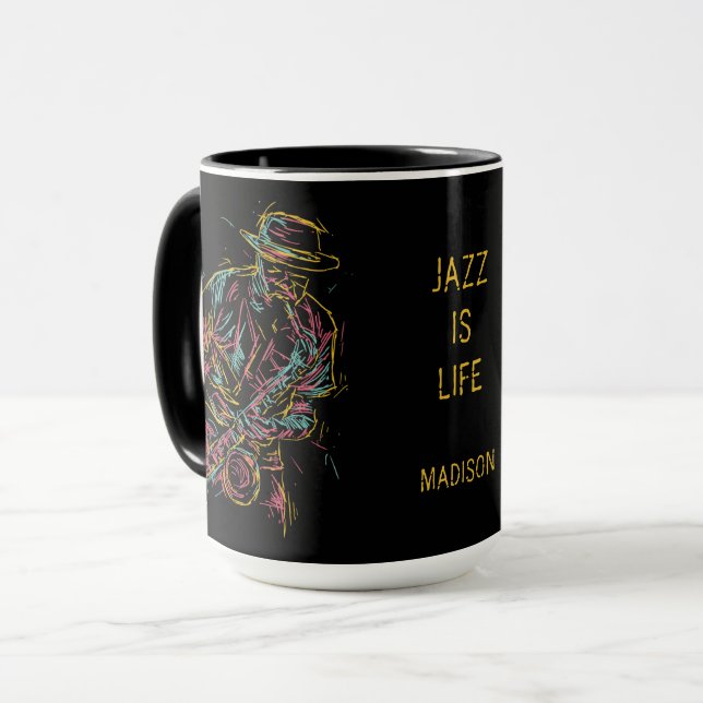 Custom name Colorful Jazz Player Mug (Front Left)