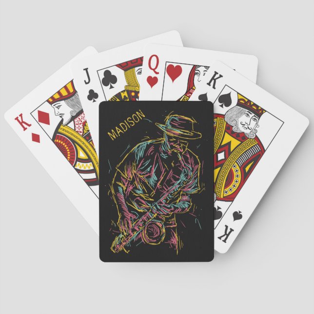 Custom name Colorful Jazz Player Poker Cards (Back)
