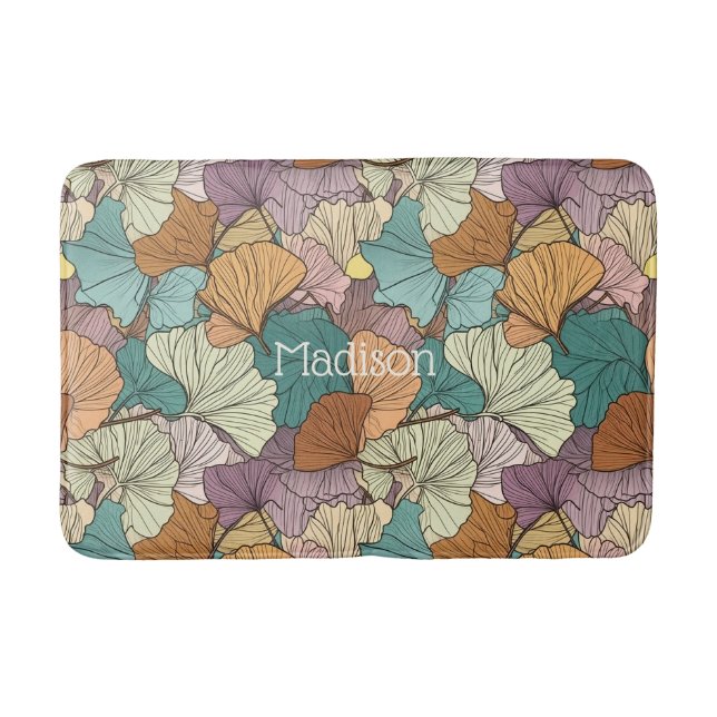 Custom Name Colorful Leaf Pattern Bath Mat (Front)