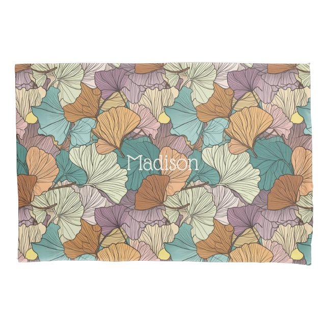 Custom Name Colorful Leaf Pattern Pillow Case (Front)