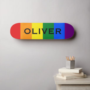 Custom Name Colorful LGBTQ Rainbow Gay Pride Flag Skateboard