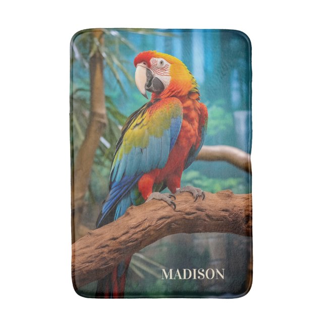 Custom Name Colorful Parrot Bath Mat (Front Vertical)