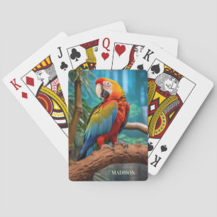 Custom Name Colorful Parrot Poker Cards