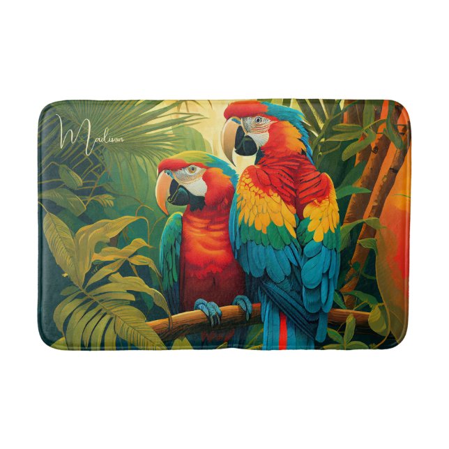 Custom Name Colorful Parrots Bath Mat (Front)