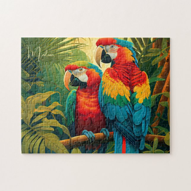 Custom Name Colorful Parrots Jigsaw Puzzle (Horizontal)