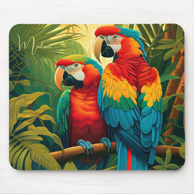 Custom Name Colorful Parrots Mouse Pad (Front)