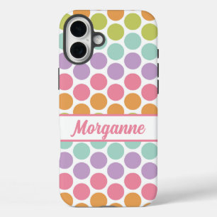Custom Name Colorful Pastel Dot Pattern  iPhone 16 Plus Case