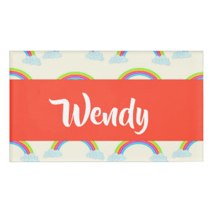 Custom name colorful rainbows and clouds tag