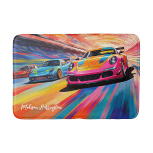 Custom Name Colorful Sportscars Bath Mat