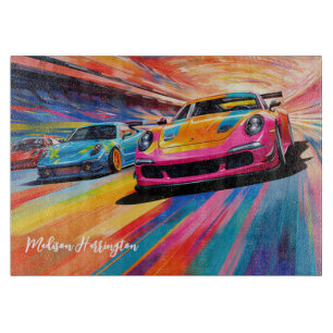 Custom Name Colorful Sportscars Cutting Board