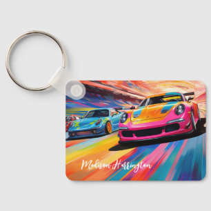 Custom Name Colorful Sportscars Keychain