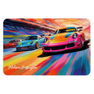 Custom Name Colorful Sportscars Magnet