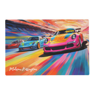 Custom Name Colorful Sportscars Placemat