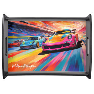 Custom Name Colorful Sportscars Serving Tray
