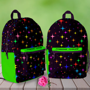 Custom Name Colorful Stars Lefty Girl Cute School Printed Backpack