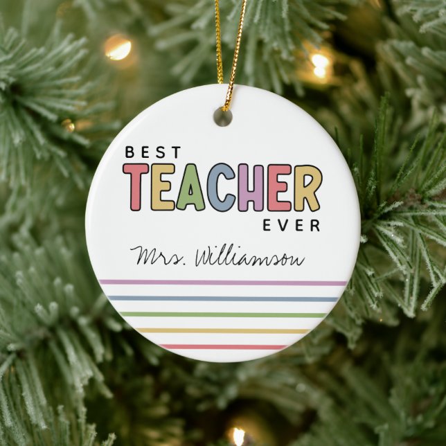 Custom Name Colorful Teacher Appreciation Gifts Ceramic Ornament (Tree)