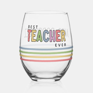 Custom Name Colorful Teacher Appreciation Gifts Stemless Wine Glass
