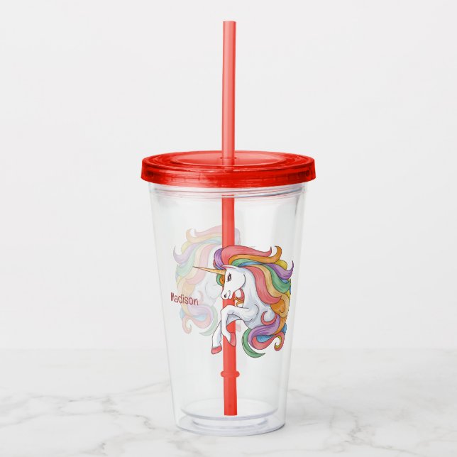 Custom Name Colorful Unicorn Acrylic Tumbler (Front)