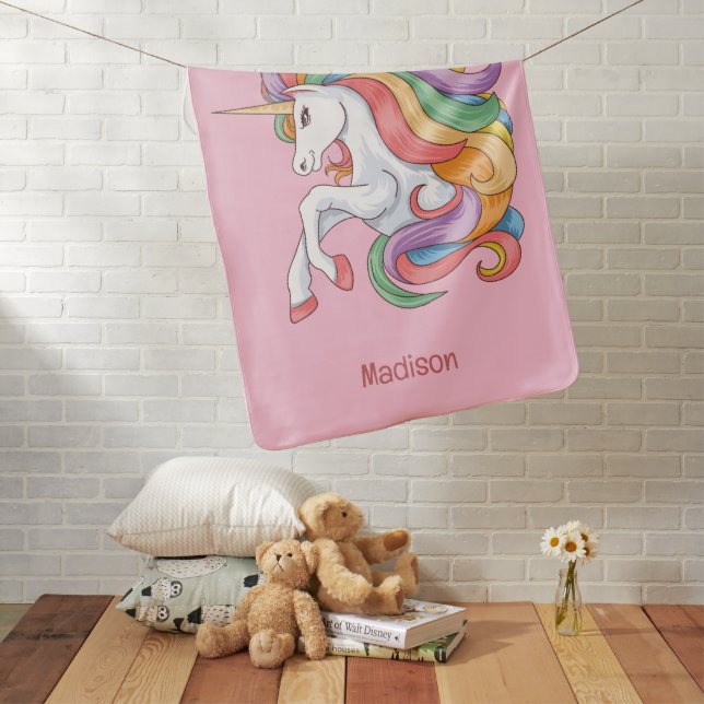 Custom Name Colorful Unicorn Baby Blanket (In Situ)