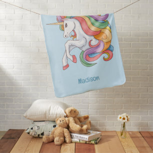 Custom Name Colorful Unicorn Baby Blanket