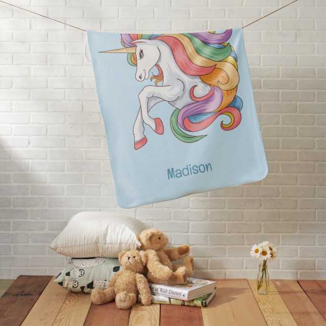 Custom Name Colorful Unicorn Baby Blanket (In Situ)